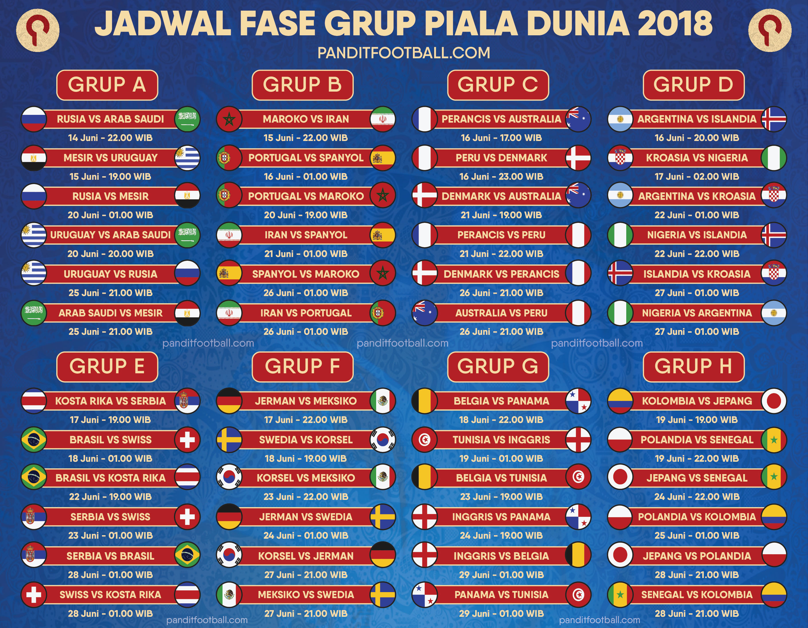 Jadwal Lengkap Piala Dunia / World Cup 2018 | Pandit Football Indonesia